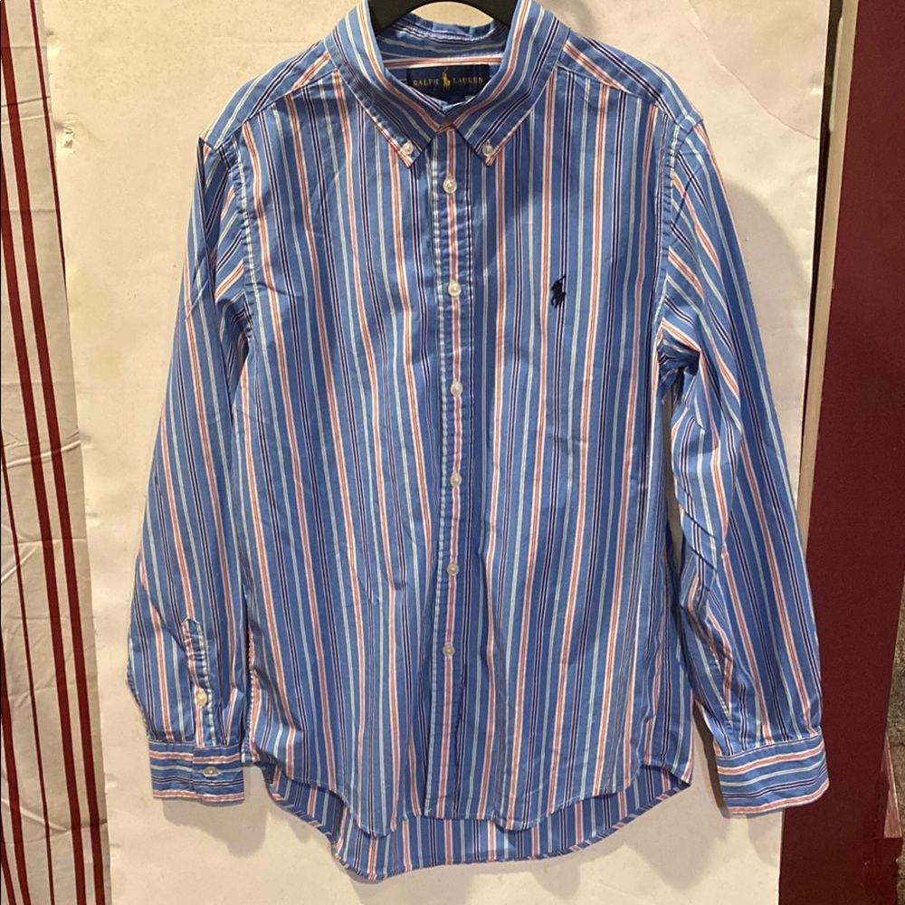 Boys Ralph Lauren Blue Striped Shirt;  Sz 14-16